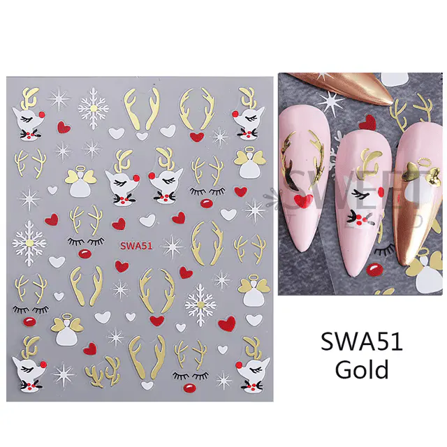 Sticker decor unghii model iarnă/Crăciun SWA51 Auriu
