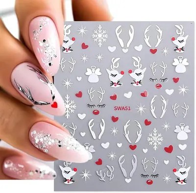 Sticker decor unghii model iarnă/Crăciun SWA51 Argintiu
