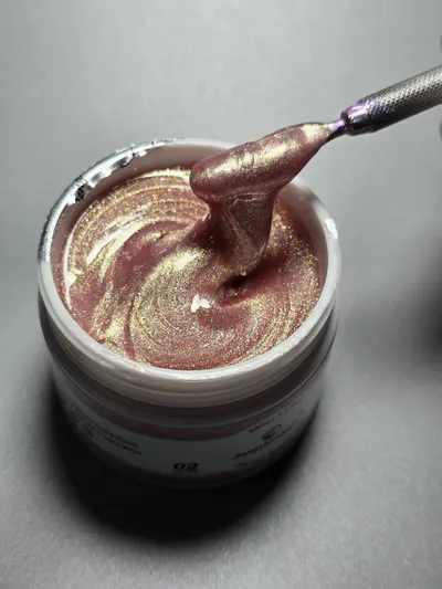 Gel UV Construcție FSM Unicorn 50gr Nr. 02 | Roz-Malvin cu Reflexii Aurii | fsm-romania.ro