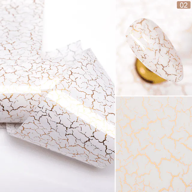 Folie de transfer BP-44 4x100 cm | Decor cracked alb-auriu pentru unghii