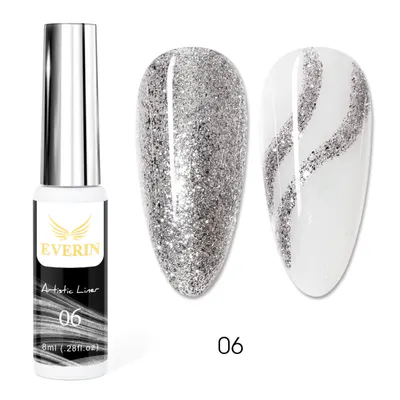 Artistic Liner Gel EVERIN 8ml – 06 | Gel liner argintiu cu sclipici pentru nail art și contururi fine