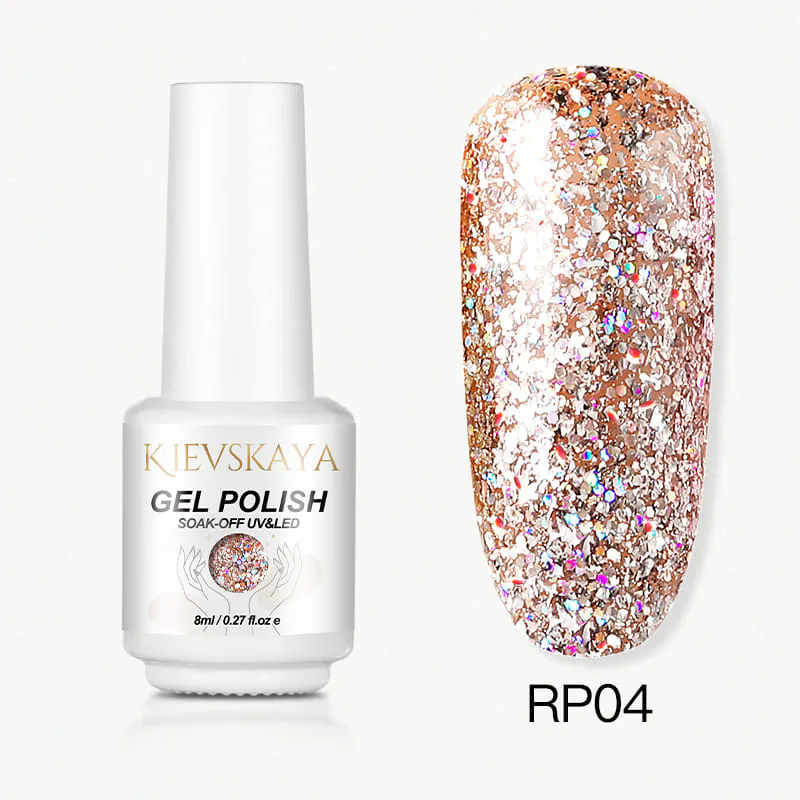 Ojă Semipermanentă Kievskaya Platinum RP04 - Rose Gold Holographic Glitter