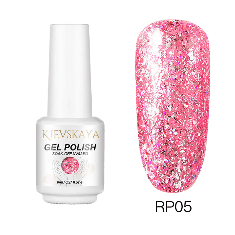 Ojă Semipermanentă Kievskaya Platinum RP05 - Pink Holographic Glitter