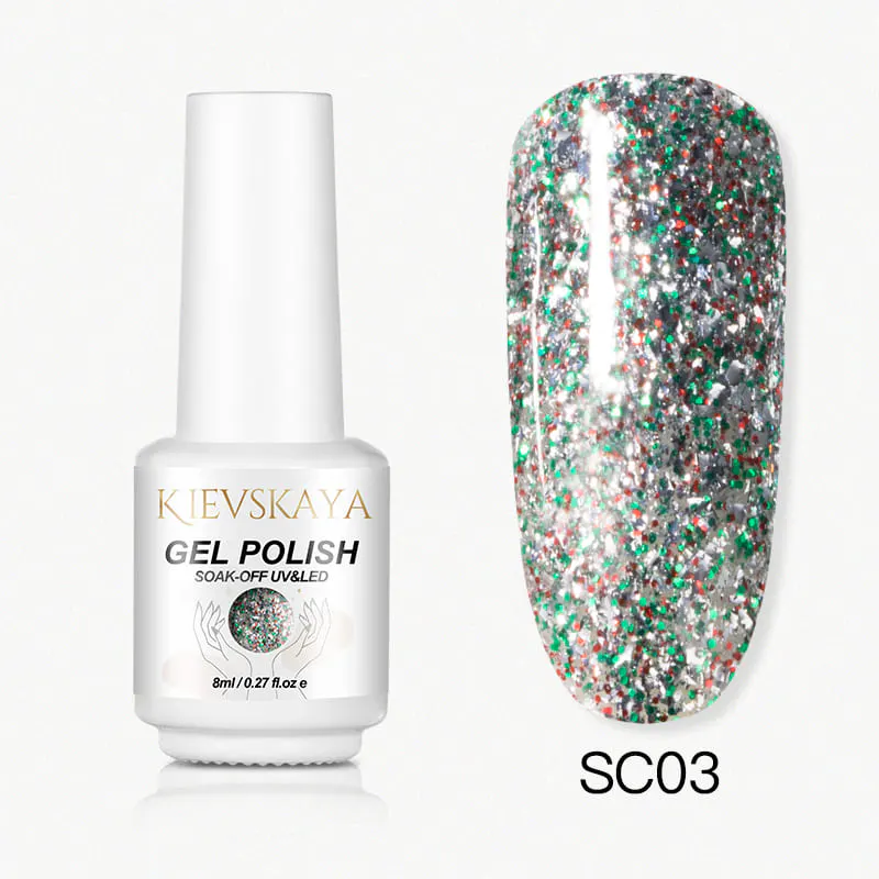 Ojă Semipermanentă Kievskaya Platinum SC03 - Silver Green Red Glitter