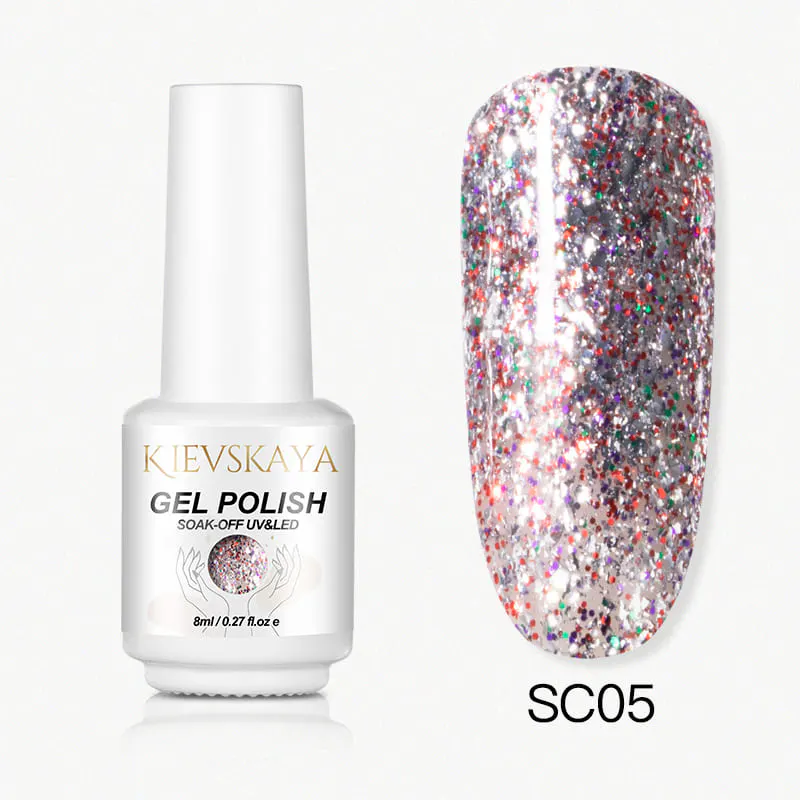 Ojă Semipermanentă Kievskaya Platinum SC05 - Silver Multicolor Glitter