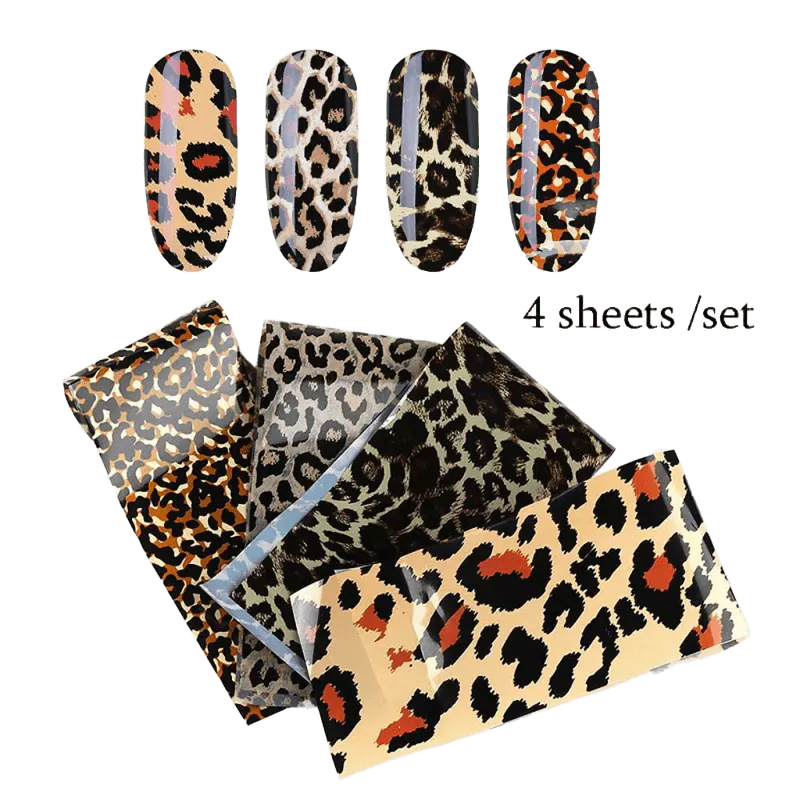Set 4 Folii Transfer Unghii Leopard 4×20 cm | Nail Art Animal Print Profesional