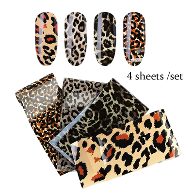 Set 4 Folii Transfer Unghii Leopard 4×20 cm | Nail Art Animal Print Profesional
