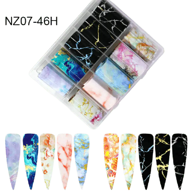 Set 10 Folii Transfer Unghii Galaxy Marble NZ07-46H | Nail Art Profesional 100×4 cm