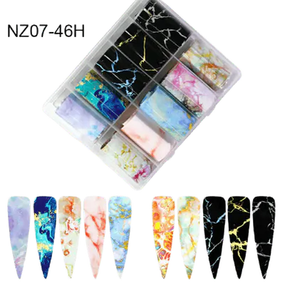 Set 10 Folii Transfer Unghii Galaxy Marble NZ07-46H | Nail Art Profesional 100×4 cm