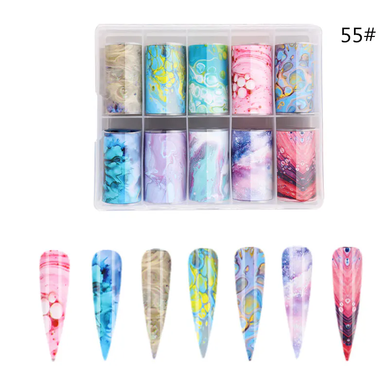 Set 10 Folii Transfer Unghii Marble ZRZ-55 | Nail Art Profesional 100×4 cm
