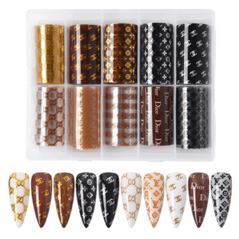 Set 10 Folii Transfer Unghii GC-239 | Modele Luxury Monogram 100x4cm