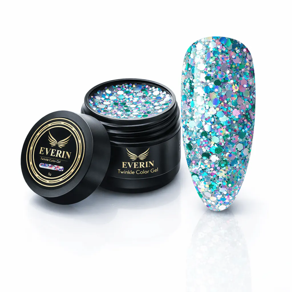 Gel Turcoaz-Argintiu cu Paiete Holografice Everin Twinkle 15 5g
