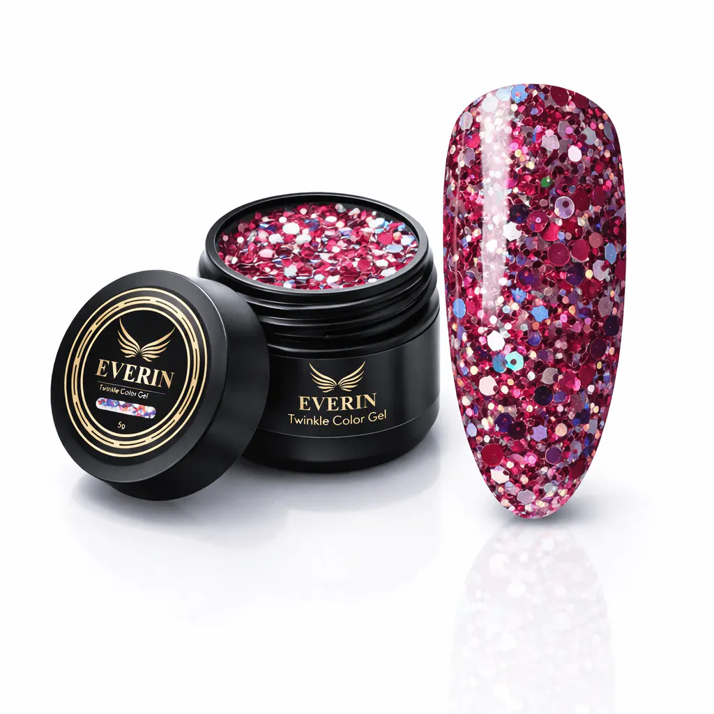 Gel Roz Intens cu Paiete Holografice Everin Twinkle 19 5g