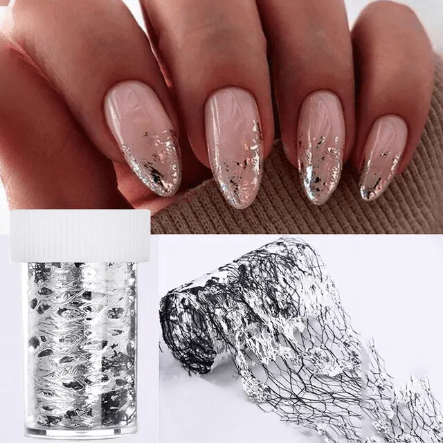 Foiță decor unghii 4×50 cm – Q005 Silver & Black | Foaie transfer nail art