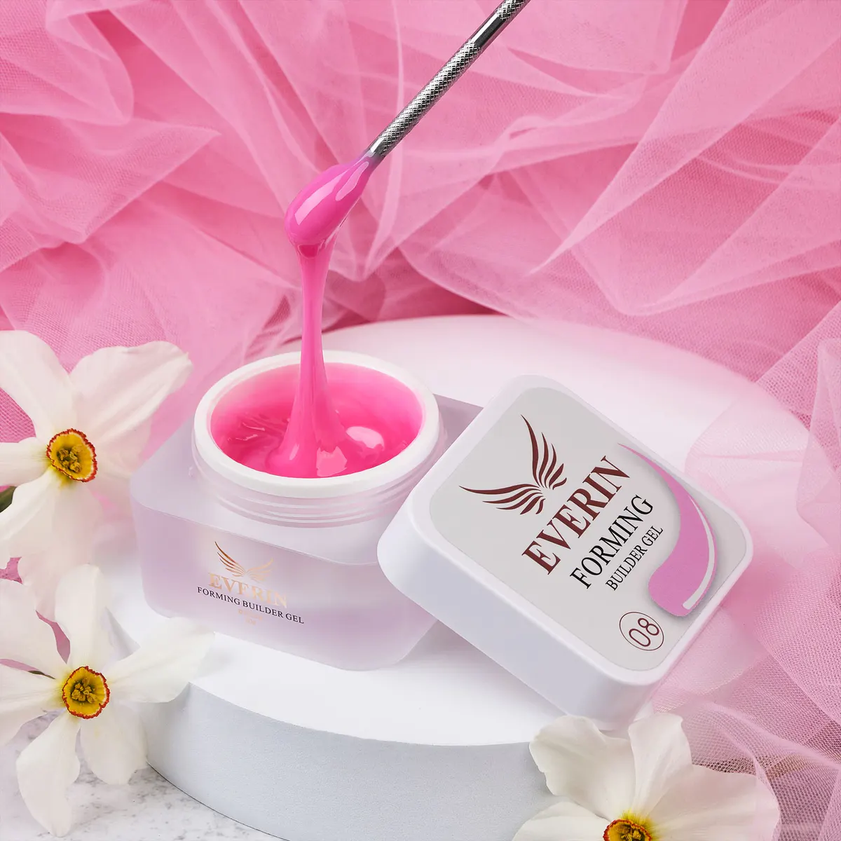 Gel Construcție Everin Forming Pink Intense 08 15g | Gel Vâscos Jelly Profesional pentru Unghii