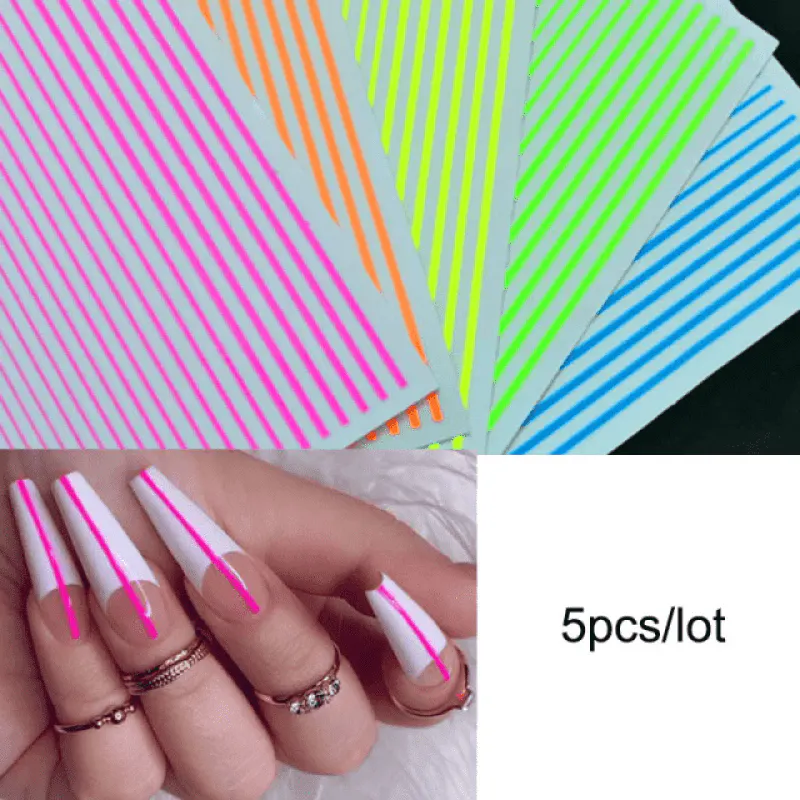 Set 5 Stickere Benzi Neon – Benzi Colorate pentru Design Unghii