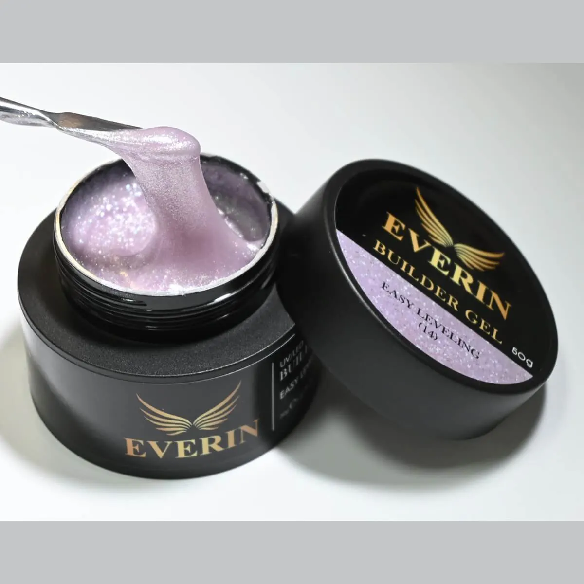 Everin Builder Gel Easy Leveling 14 – Gel Construcție Autonivelant 50g (Crystal Lilac Shimmer)
