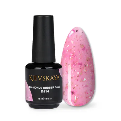 Diamonds Rubber Base Kievskaya Nr. 14 15ml | Bază rubber color roz intens cu particule aurii