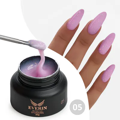 Gel Construcție Everin Stunning 05 Lila Pastel cu Paiete Holografice | Gel Autonivelant Profesional
