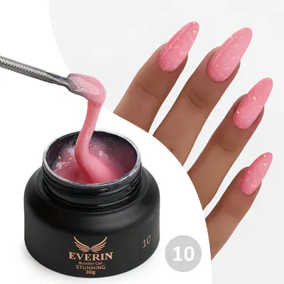 Gel Construcție Everin Stunning 10 Roz Clasic cu Paiete Holografice | Gel Autonivelant Profesional