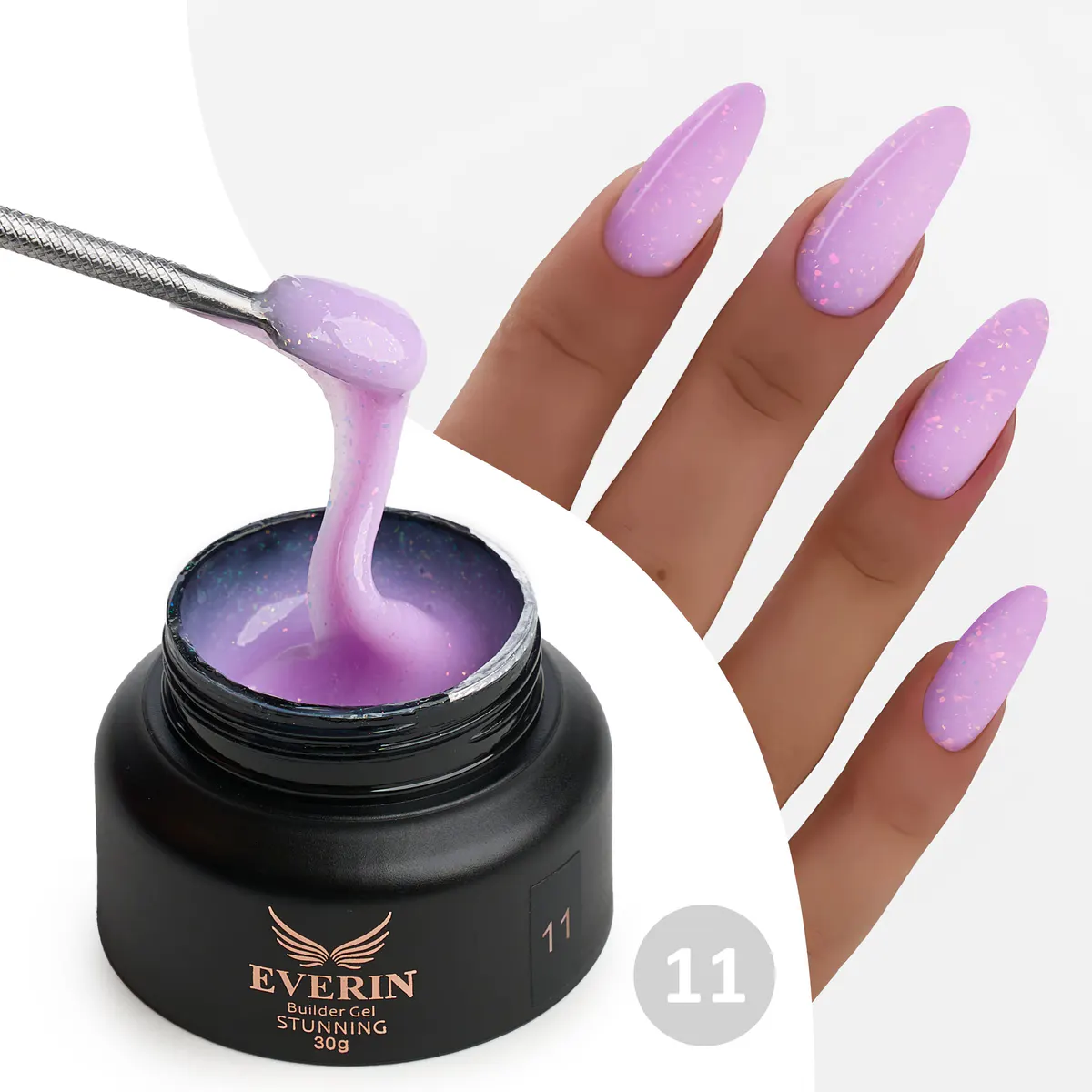 Gel Construcție Everin Stunning 11 Lila Lavandă cu Paiete Holografice | Gel Autonivelant Profesional