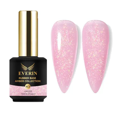 Bază Rubber Roz Everin Amber 03 15ml cu Fulgi Aurii