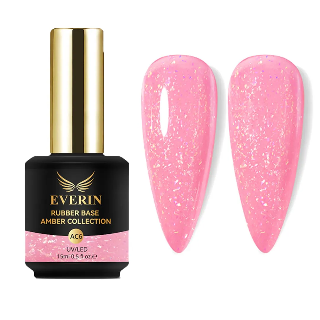Bază Rubber Roz Neon Everin Amber 06 15ml cu Fulgi Irizați