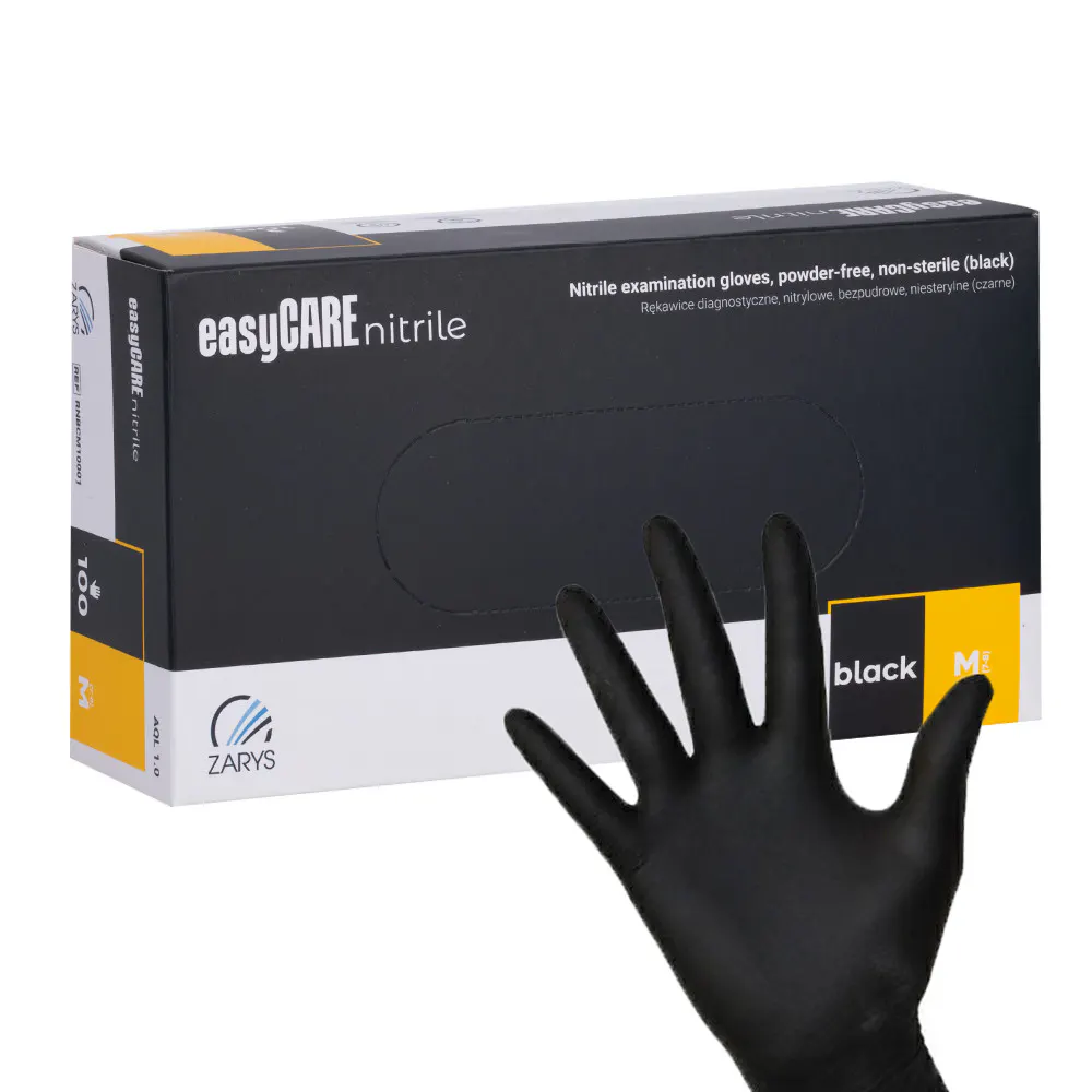 Mănuși nitril nepudrate EasyCare cutie 100 buc. mărime M Negru - Everin