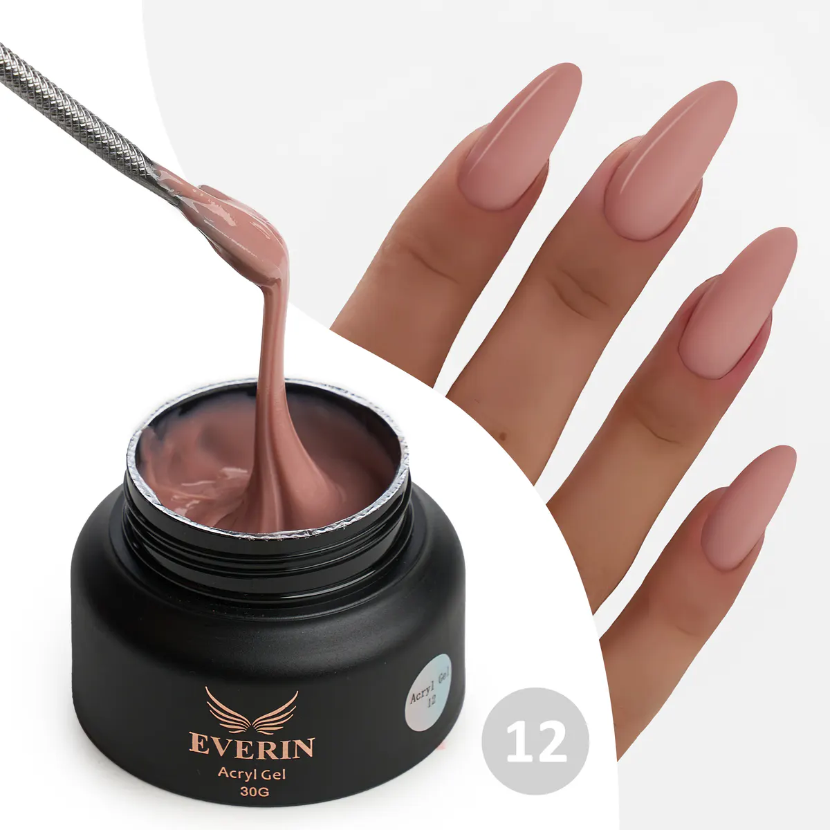 Acryl Gel Everin 30gr Nude 12 TPO Free - Polygel Roz-Nude Cald