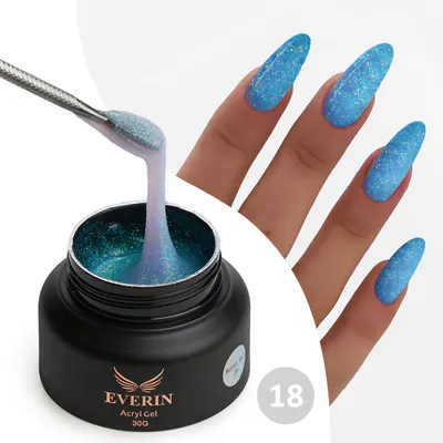 Acryl Gel Everin 30gr Shimmer 18 TPO Free - Polygel Albastru Acvatic cu Sclipici