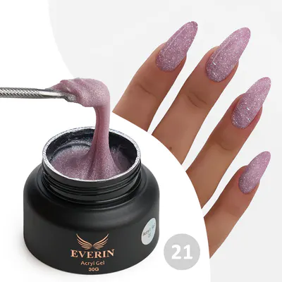 Acryl Gel Everin 30gr Shimmer 21 TPO Free - Polygel Mov Lavandă cu Sclipici