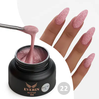 Acryl Gel Everin 30gr Shimmer 22 TPO Free - Polygel Roz Pudrat cu Sclipici