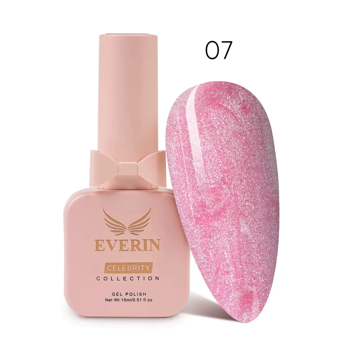 Oja Semipermanentă Everin Celebrity 15 ml – 07 Pink Sparkle | Luciu Intens & Rezistență