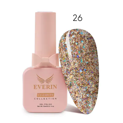 Ojă Semipermanentă Everin Celebrity 15 ml – 26 Golden Holo Glitter | Strălucire & Rezistență