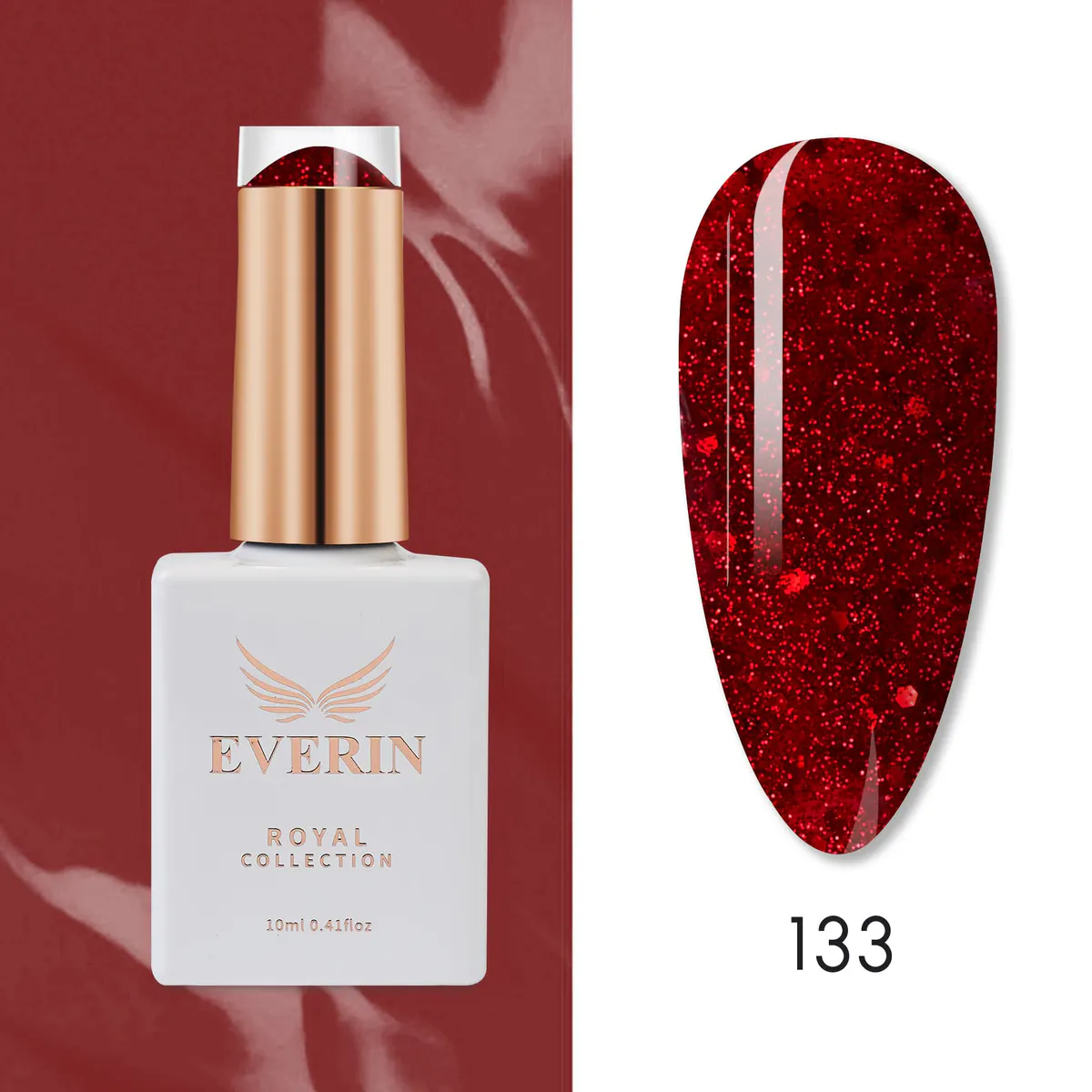 Ojă Semipermanentă Everin Royal Collection 10 ml – 133 Red Glitter | Roșu Intens cu Sclipici