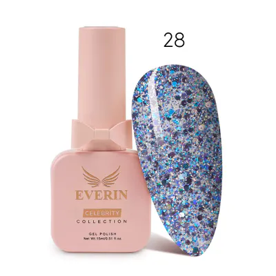 Ojă Semipermanentă Everin Celebrity 15 ml – 28 Blue Galaxy Glitter | Strălucire & Rezistență
