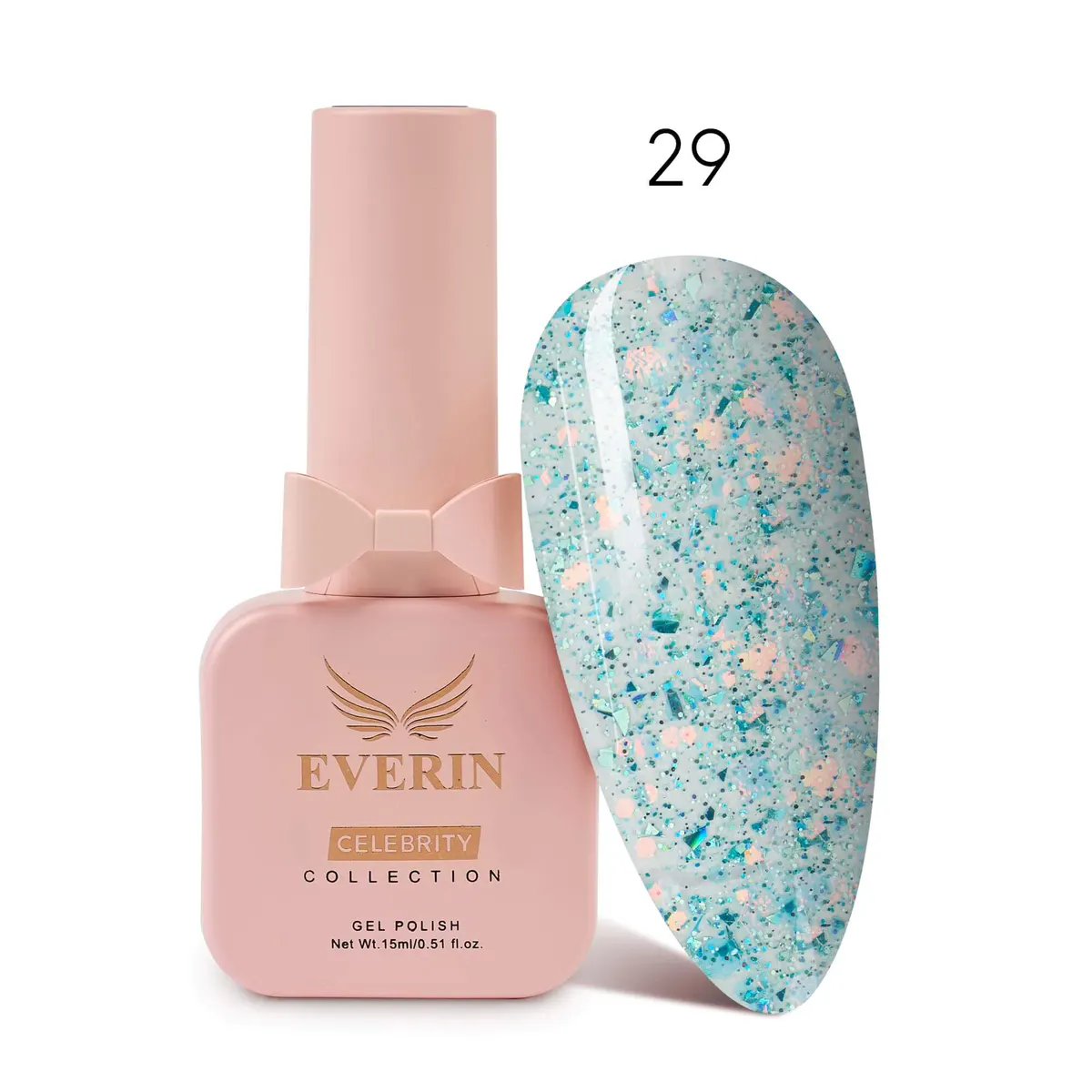 Ojă Semipermanentă Everin Celebrity 15 ml – 29 Turquoise Dream Glitter | Strălucire & Rezistență