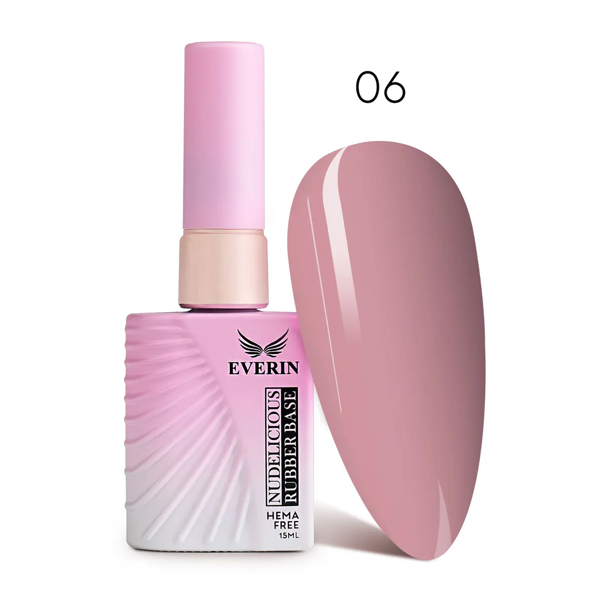 Rubber Base Everin Nudelicious 06 – Bază rubber Nude Roz Pastel, HEMA & TPO Free, 15ml