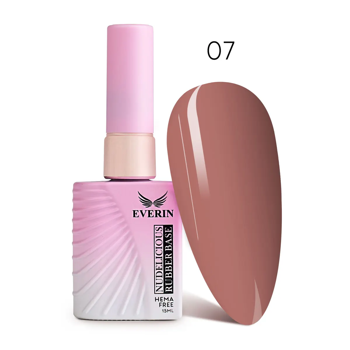Rubber Base Everin Nudelicious 07 – Bază rubber Nude Bej-Roz Piersică, HEMA & TPO Free, 15ml
