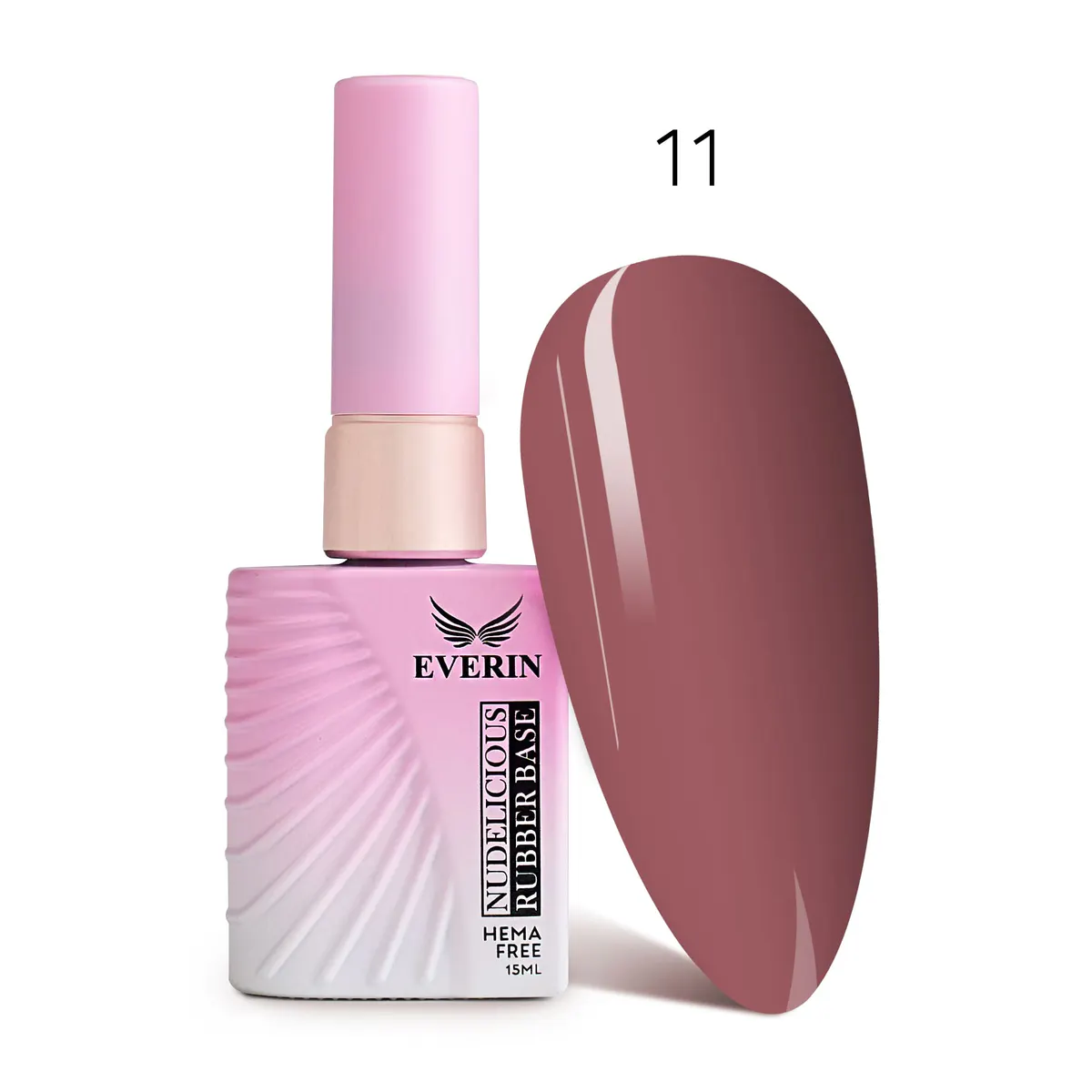 Rubber Base Everin Nudelicious 11 – Bază rubber Nude Roz-Maro Cald, HEMA & TPO Free, 15ml