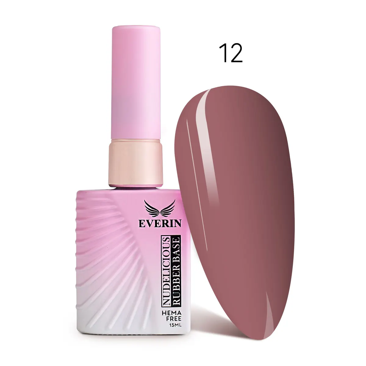 Rubber Base Everin Nudelicious 12 – Bază rubber Nude Roz-Mov, HEMA & TPO Free, 15ml