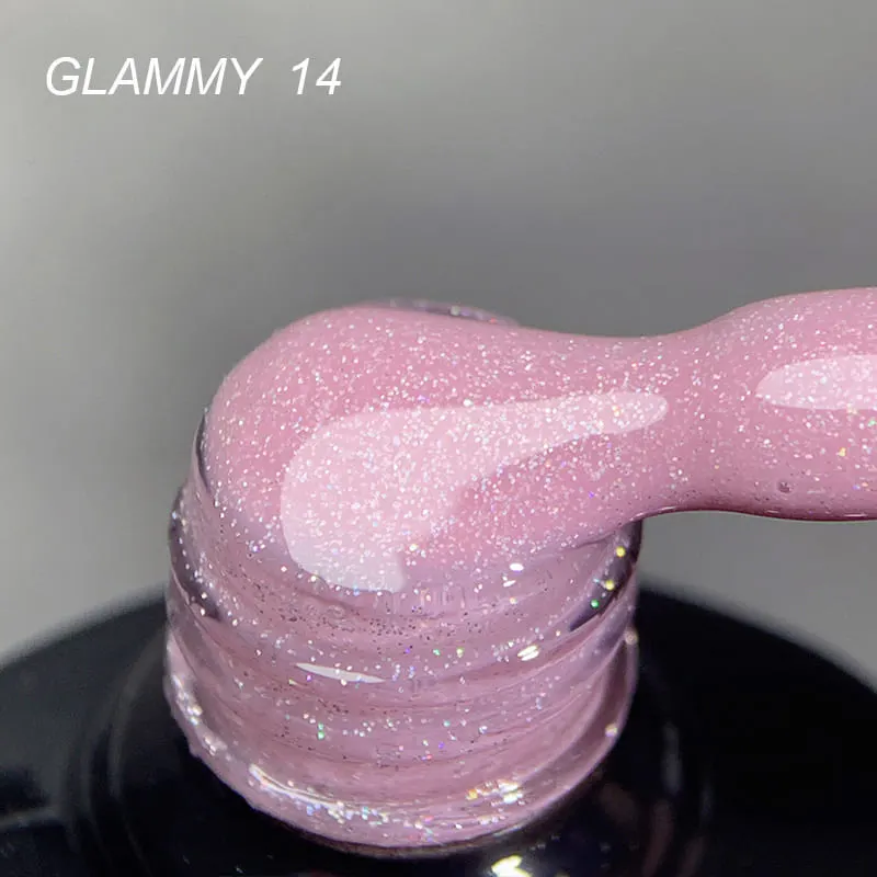 Rubber Base Everin Soo Glammy 14 – Bază rubber Roz Candy cu Sclipici Holografic Fin, HEMA & TPO Free, 12ml