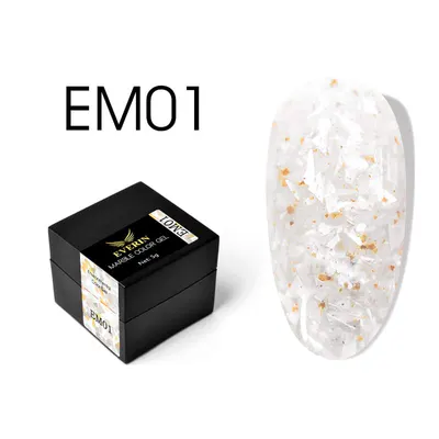 Everin Marble Color Gel EM01 – Gel color efect marmură, fulgi albi & accente aurii (5g)