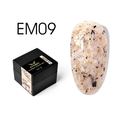 Everin Marble Color Gel EM09 – Gel color cu efect marmurat bej natural și accente negre-aurii (5g)