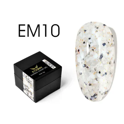 Everin Marble Color Gel EM10 – Gel color cu efect marmurat alb-natural și particule negre-aurii (5g)