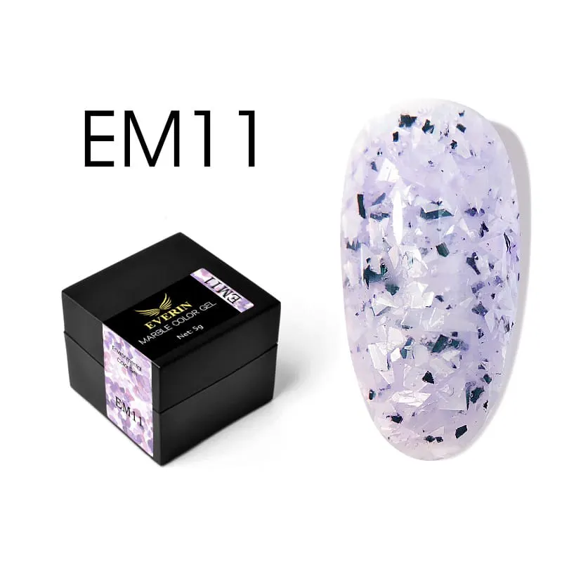 Everin Marble Color Gel EM11 – Gel color cu efect marmurat mov-lavandă și reflexii argintii (5g)
