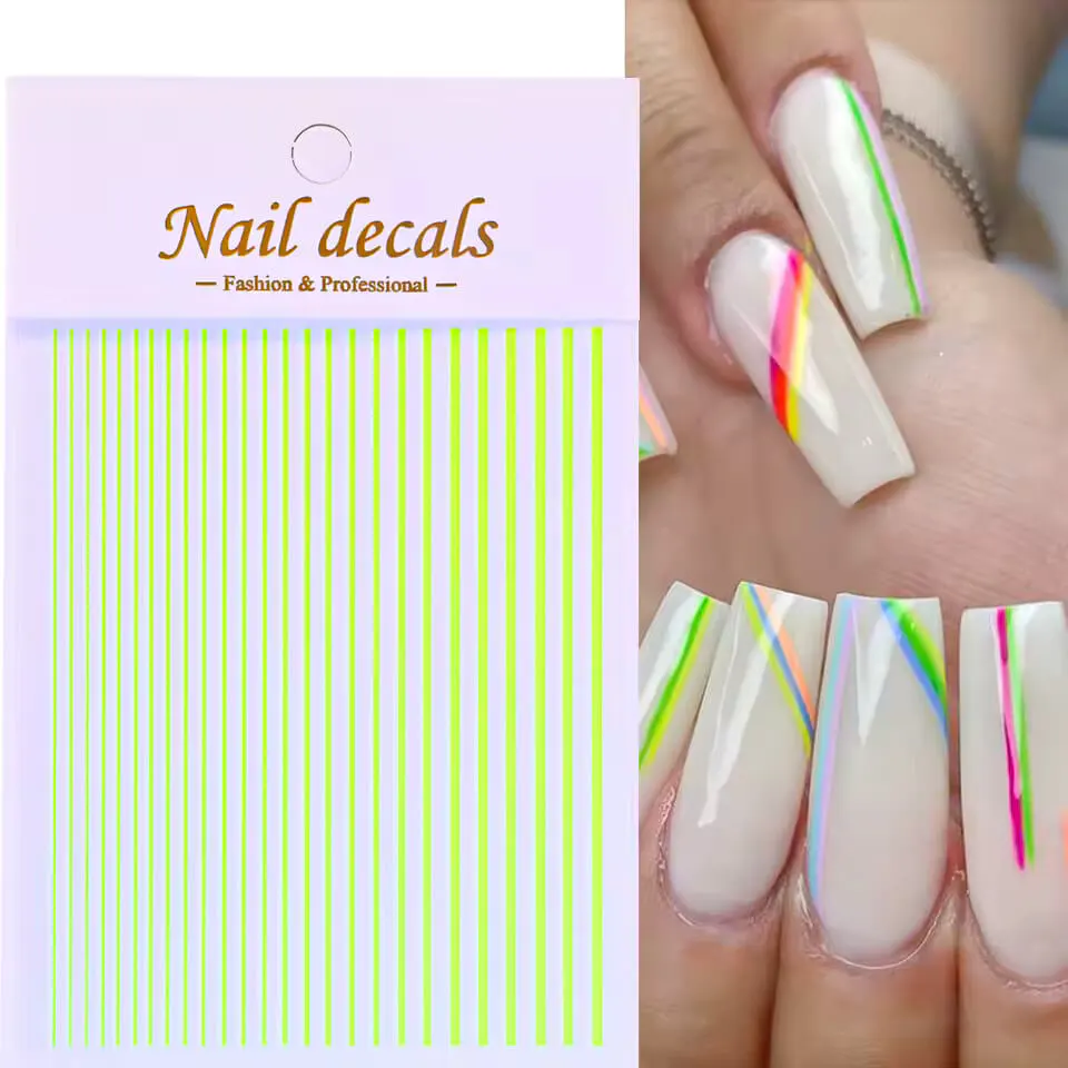 Sticker Decor Unghii Linii Galben Neon – Accente Fluorescente | EVERIN