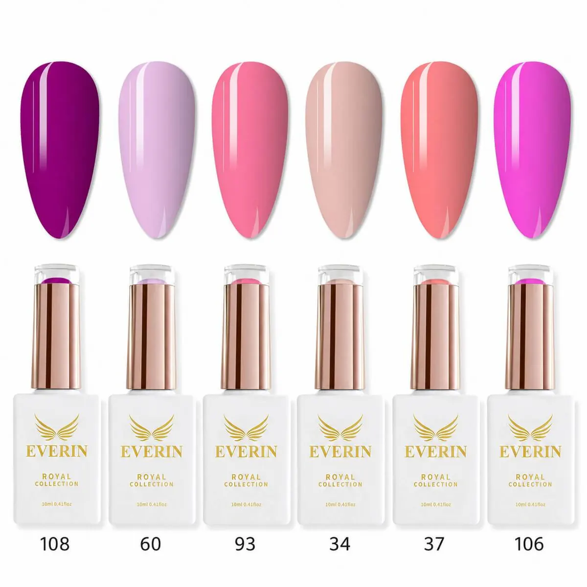 Set 6 Oje Semipermanente Everin Royal SR1 - Nuanțe Roz, Nude și Coral