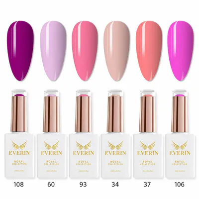 Set 6 Oje Semipermanente Everin Royal SR1 - Nuanțe Roz, Nude și Coral