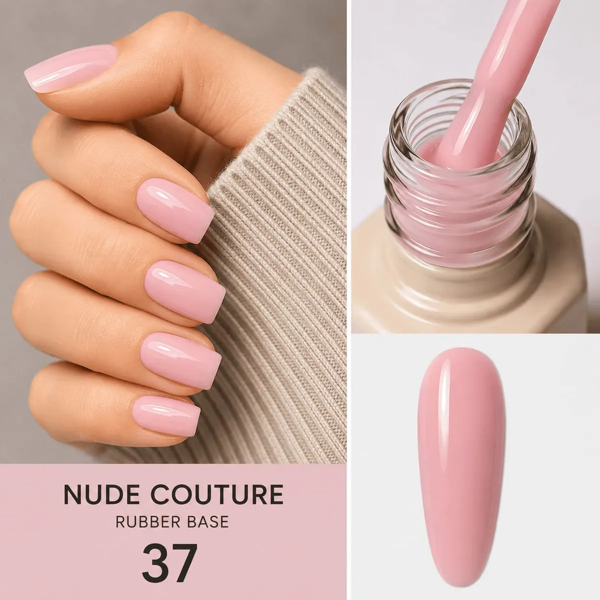 Rubber Base Everin Nude Couture 37 - Bază Rubber Roz Pastel HEMA & TPO Free
